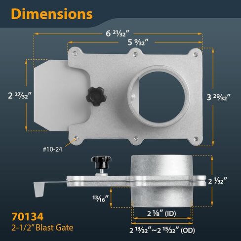 POWERTEC 70134-P2V 2-1/2-Inch Aluminum Blast Gate for Dust Collector, Dust Collection Fittings - 2 PK in Kuwait