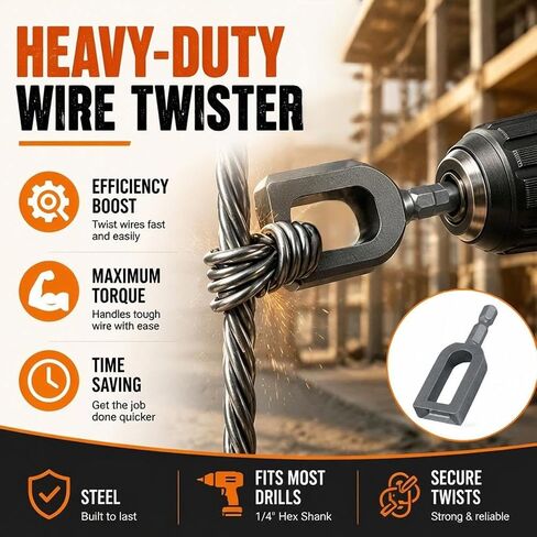 2PCS Wire Twister Tool for Drill, Heavy Duty Electric Drill for 1/4" Hex Shank, Professional Steel Wire Twisting Tool for Fencing, Rebar Tying in Kuwait