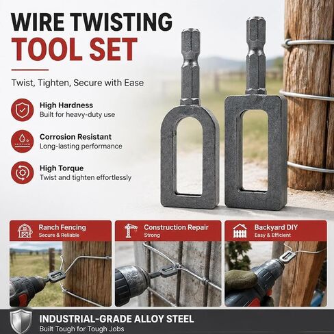 2PCS Wire Twister Tool for Drill, Heavy Duty Electric Drill for 1/4" Hex Shank, Professional Steel Wire Twisting Tool for Fencing, Rebar Tying in Kuwait