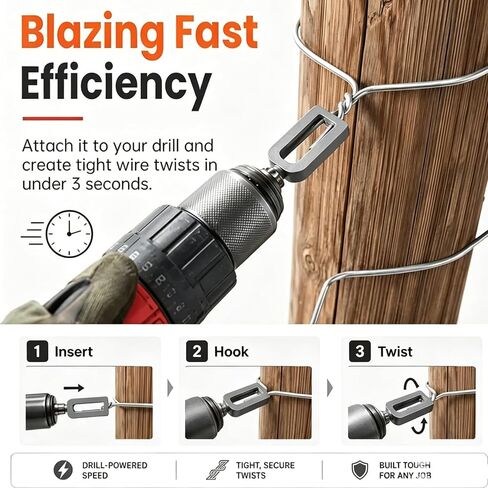 2PCS Wire Twister Tool for Drill, Heavy Duty Electric Drill Wire Twisting Tool with 1/4" Hex Shank, Alloy Steel Fence Twister for Rebar Tying, Farm Repair & Construction in Kuwait