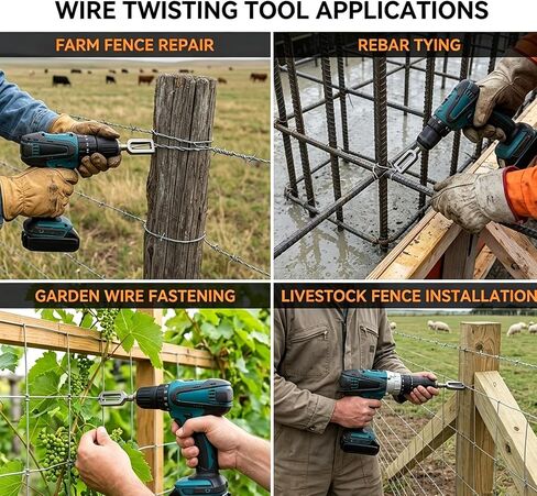 2PCS Wire Twister Tool for Drill, Heavy Duty Electric Drill Wire Twisting Tool with 1/4" Hex Shank, Alloy Steel Fence Twister for Rebar Tying, Farm Repair & Construction in Kuwait