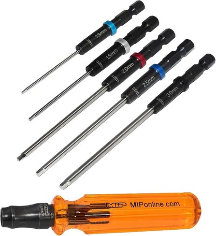 MIP RC Hex Bit Tool Kit Bundle – Includes 1.3mm, 1.5mm, 2.0mm, 2.5mm, 3.0mm Hex Bits & Quick Change Handle – Precision Drill Driver Tools for RC Car Repairs – Made in USA in Kuwait