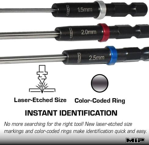 MIP RC Hex Bit Tool Kit Bundle – Includes 1.3mm, 1.5mm, 2.0mm, 2.5mm, 3.0mm Hex Bits & Quick Change Handle – Precision Drill Driver Tools for RC Car Repairs – Made in USA in Kuwait