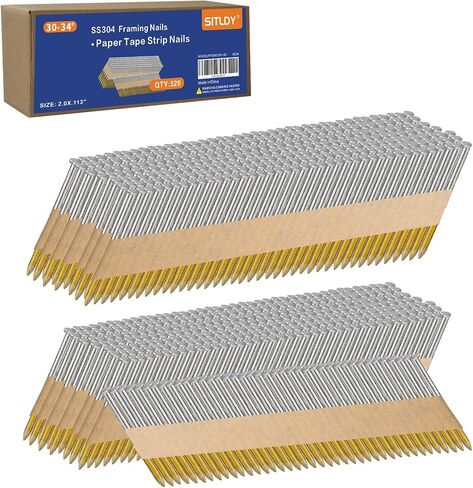 SS304 30-34 Degree Framing Nails 3.0" x .12" Ring Shank 320 PCS | 304 Stainless Steel D Head Paper Tape Strip Nails fit Pneumatic & Electric 30-34° Framing Nailers for Outdoor Building Works in Kuwait