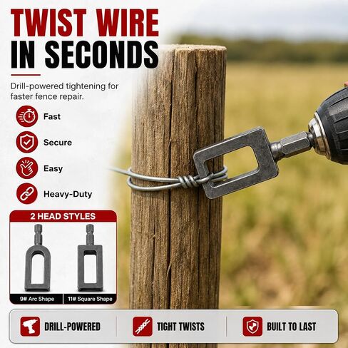 Wire Twister Tool for Drill, Heavy Duty Electric Wire Twisting Tool with 1/4" Hex Shank, Steel Wire Twister Drill Attachment for Fencing, Rebar Tying, Electrical Wire and Cable Twisting, 2pcs in Kuwait