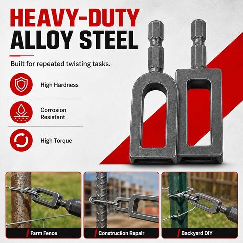 Wire Twister Tool for Drill, Heavy Duty Electric Wire Twisting Tool with 1/4" Hex Shank, Steel Wire Twister Drill Attachment for Fencing, Rebar Tying, Electrical Wire and Cable Twisting, 2pcs in Kuwait