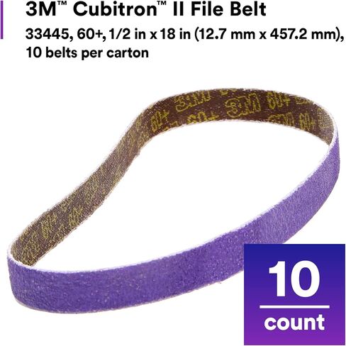 Cubitron 3M II File Belt, 33445, 60+ Grit, 1/2 in x 18 in, 10 File Belts, Resin Bonded, Spot Weld Removal, Pack of 2 in Kuwait