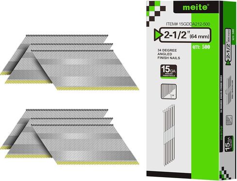 meite 15 Gauge Angled Finish Nails 2 Inch 34 Degree Galvanized 500PCS | For 15GA Pneumatic Cordless Finish Nailer Gun, Small Head, Consistent Collation for Cabinet Trim Paneling Furniture Repair in Kuwait