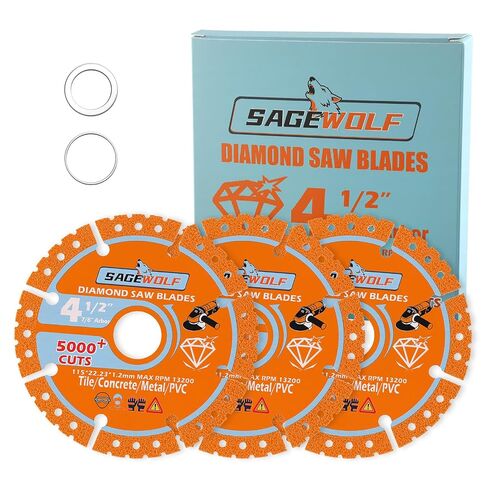 SAGEWOLF 4 1/2 Inch Grinder Diamond Cut Off Wheels Metal Cutting Blade for 7/8 Inch Arbor Angle Grinder Cutting Disc Diamond Grinder Blades on Rebar, Stainless Steel, PVC, Tile, Wood, Iron, 3Pack in Kuwait