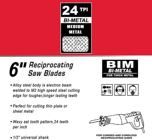 Toolman Reciprocating Saw Blades Universal Fit 6" for Metal, Aluminum, PP Pipe, ABS S922AF in Kuwait