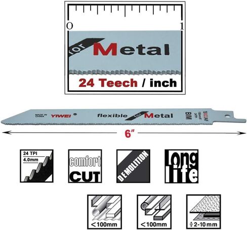 Toolman Reciprocating Saw Blades Universal Fit 6" for Metal, Aluminum, PP Pipe, ABS S922AF in Kuwait
