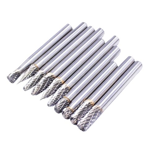 10PCS Tungsten Carbide Burr Set, 1/4" Head 1/4" Shank HRA90 Rotary Burr Bits, Compatible with Dremel for Metal Grinding, Wood Carving, Deburring,Engraving, Drilling in Kuwait