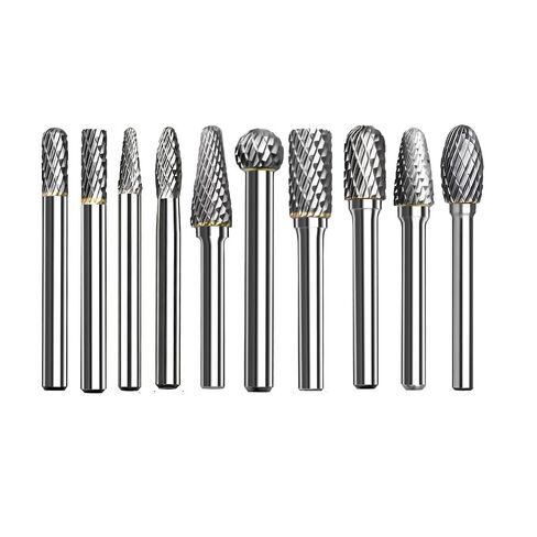 10PCS Tungsten Carbide Burr Set, 1/4" Head 1/4" Shank HRA90 Rotary Burr Bits, Compatible with Dremel for Metal Grinding, Wood Carving, Deburring,Engraving, Drilling in Kuwait