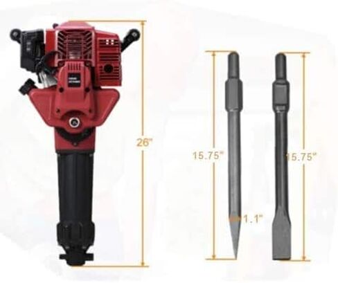 Gas Jack Hammer 2 Stroke Petrol Demolition Hammer 52cc Gasoline Concrete Breaker One Man Earth Drill with Point and Flat Chisel, Punch Single Cylinder, Air Cooling in Kuwait