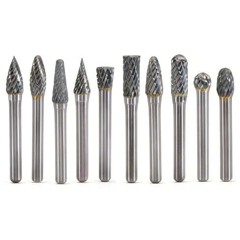 10PCS Tungsten Carbide Burr Set, 1/4" Head 1/4" Shank HRA90 Rotary Burr Bits, Compatible with Dremel for Metal Grinding, Wood Carving, Deburring,Engraving, Drilling in Kuwait