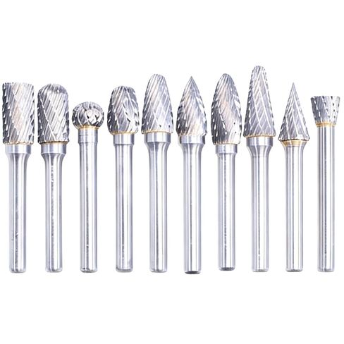 10PCS Tungsten Carbide Burr Set, 1/4" Head 1/4" Shank HRA90 Rotary Burr Bits, Compatible with Dremel for Metal Grinding, Wood Carving, Deburring,Engraving, Drilling in Kuwait