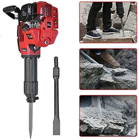 Gas Jack Hammer 2 Stroke Petrol Demolition Hammer 52cc Gasoline Concrete Breaker One Man Earth Drill with Point and Flat Chisel, Punch Single Cylinder, Air Cooling in Kuwait