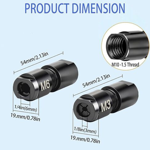 Conversion Angle Grinder Adapter M10-1.5 Thread (2-Pack) | 1/4"(6mm) & 1/8"(3mm) Collet Chucks, Angle to Die Grinder Metal Kit, Rotary sanding discs, Wood Carving, Metal Polishing ﻿ in Kuwait