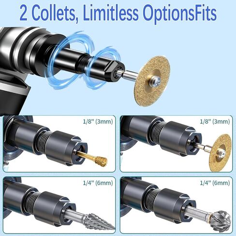 Conversion Angle Grinder Adapter M10-1.5 Thread (2-Pack) | 1/4"(6mm) & 1/8"(3mm) Collet Chucks, Angle to Die Grinder Metal Kit, Rotary sanding discs, Wood Carving, Metal Polishing ﻿ in Kuwait