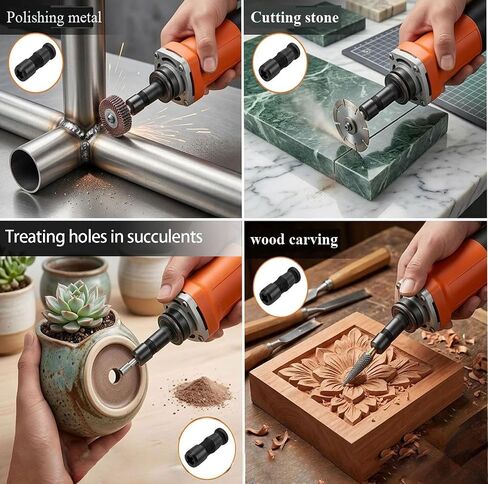 Conversion Angle Grinder Adapter M10-1.5 Thread (2-Pack) | 1/4"(6mm) & 1/8"(3mm) Collet Chucks, Angle to Die Grinder Metal Kit, Rotary sanding discs, Wood Carving, Metal Polishing ﻿ in Kuwait