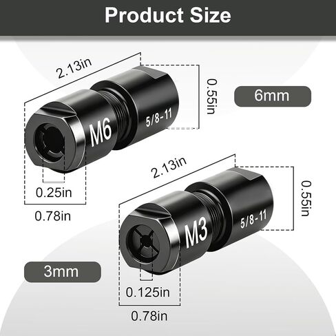 Angle Grinder to Die Grinder Adapter, 5/8"-11 Thread, 1/4" & 1/8" Collet Chucks, Heavy Duty Extension Connecting Rod for Rotary Burrs, Wood Carving & Metal Polishing, Carbon Steel, 2-Pack in Kuwait
