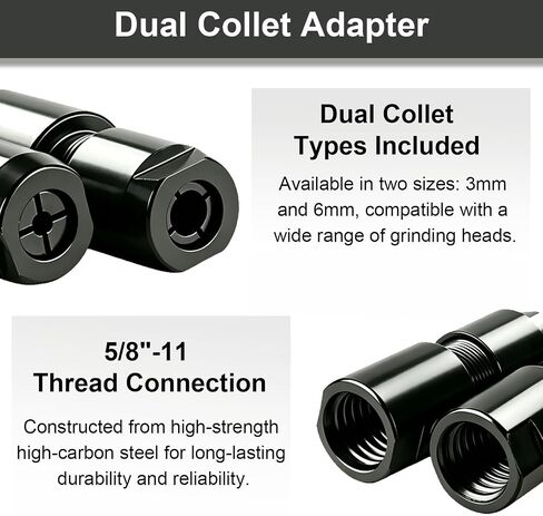 Angle Grinder to Die Grinder Adapter, 5/8"-11 Thread, 1/4" & 1/8" Collet Chucks, Heavy Duty Extension Connecting Rod for Rotary Burrs, Wood Carving & Metal Polishing, Carbon Steel, 2-Pack in Kuwait