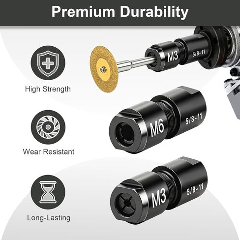 Angle Grinder to Die Grinder Adapter, 5/8"-11 Thread, 1/4" & 1/8" Collet Chucks, Heavy Duty Extension Connecting Rod for Rotary Burrs, Wood Carving & Metal Polishing, Carbon Steel, 2-Pack in Kuwait