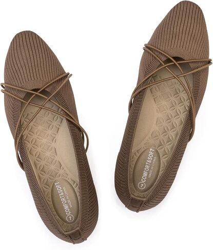 Frank Mully Women's Square Toe Flats Comfortable Knit Ballet Flats with Criss Cross Strap Breathable Slip On Shoes Lightweight Work Walking Travel Flats in Kuwait