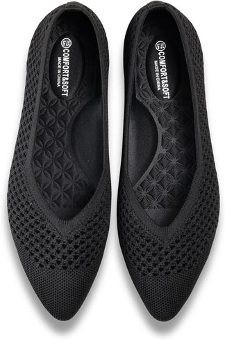 konhill Women's Knit Ballet Flats - Comfy Pointed Toe Work Casual Shoes | Soft Insole & Washable Knit Upper - Office Work, Daily Walking, Commute & Travel - Lightweight & All-Day Wear in Kuwait