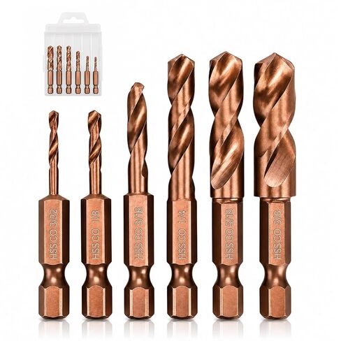 6-Piece M35 Cobalt Stubby Drill Bits, Short Drill Bits with 1/4" Hex Shank for Quick Chucks & Impact Drivers, Cobalt Drill Bit Set for Hardened Steel Carbide Wood Plastic（Sizes 3/32"-3/8" ） in Kuwait