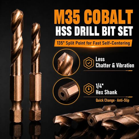 6-Piece M35 Cobalt Stubby Drill Bits, Short Drill Bits with 1/4" Hex Shank for Quick Chucks & Impact Drivers, Cobalt Drill Bit Set for Hardened Steel Carbide Wood Plastic（Sizes 3/32"-3/8" ） in Kuwait