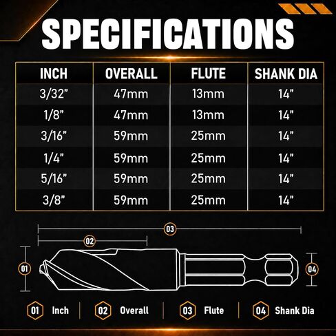 6-Piece M35 Cobalt Stubby Drill Bits, Short Drill Bits with 1/4" Hex Shank for Quick Chucks & Impact Drivers, Cobalt Drill Bit Set for Hardened Steel Carbide Wood Plastic（Sizes 3/32"-3/8" ） in Kuwait