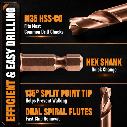 6-Piece M35 Cobalt Stubby Drill Bits, Short Drill Bits with 1/4" Hex Shank for Quick Chucks & Impact Drivers, Cobalt Drill Bit Set for Hardened Steel Carbide Wood Plastic（Sizes 3/32"-3/8" ） in Kuwait