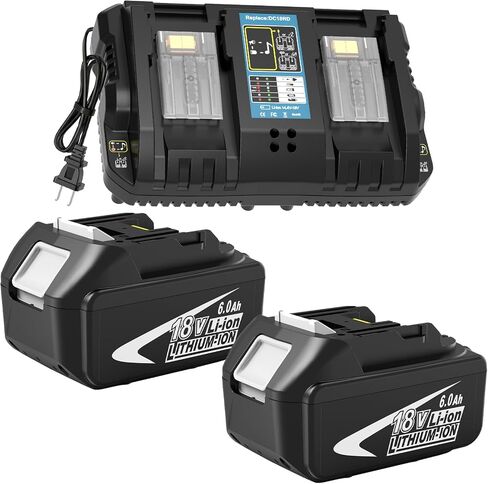 2 Pack 6.0Ah BL1860B Battery and 2-Port Charger Replacement for Makita 18V Battery Lithium Compatible with Makita 18 Volt Battery BL1860B BL1850B BL1840B BL1830B BL1820 BL1815B with LED Indicator in Saudi Arabia