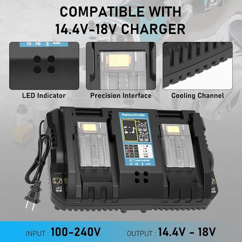 2 Pack 6.0Ah BL1860B Battery and 2-Port Charger Replacement for Makita 18V Battery Lithium Compatible with Makita 18 Volt Battery BL1860B BL1850B BL1840B BL1830B BL1820 BL1815B with LED Indicator in Saudi Arabia
