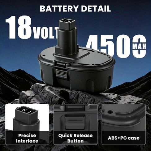 2-Pack 18V 4.5Ah DC9096 Replacement Battery for Dewalt 18V Battery DC9098 | DC9099 DW9095 DW9096 DW9098 DE9038 Compatible with Dewalt 18 Volt Battery Tools Drills Drivers Wrench (Black) in Kuwait