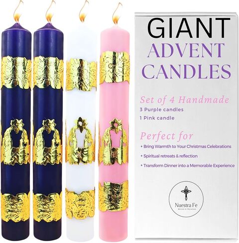 Advent Candles Set of 4 Handmade in Mexico - Advent Wreath Candles - Velas de adviento - velas para Corona de adviento catolica con velas - Taper - Dripless Advent Candle Set in Saudi Arabia