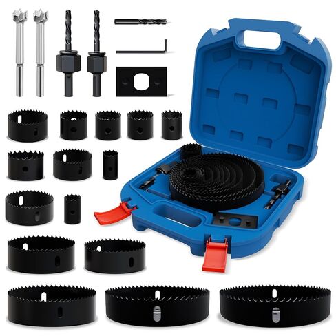 22PCS Hole Saw Set - High Carbon Steel 19-152mm（3/4" to 6"） Blades for Drywall, Soft Wood, Plastic, PVC Professional Grade with Instant Support in Kuwait