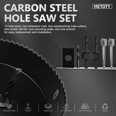 22PCS Hole Saw Set - High Carbon Steel 19-152mm（3/4" to 6"） Blades for Drywall, Soft Wood, Plastic, PVC Professional Grade with Instant Support in Kuwait