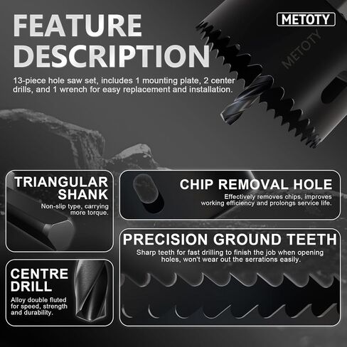22PCS Hole Saw Set - High Carbon Steel 19-152mm（3/4" to 6"） Blades for Drywall, Soft Wood, Plastic, PVC Professional Grade with Instant Support in Kuwait