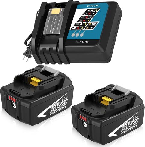2 Pack 6.0Ah BL1860B Battery and 2-Port Charger Replacement for Makita 18V Battery Lithium Compatible with Makita 18 Volt Battery BL1860B BL1850B BL1840B BL1830B BL1820 BL1815B with LED Indicator in Kuwait
