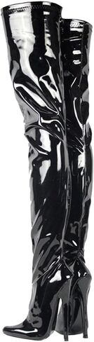 High Heels 18cm Hip Knee Plus Boots Pointed Toe Slim Heel Patent Leather,Matte-black-15 in Kuwait
