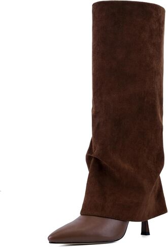For Women Fold Over Knee High Boots Suede Pointed Toe Stiletto High Heels Pull On Long Boots Dress in Kuwait