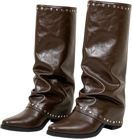 Women's Knee High Wedge Boots with Chunky Platform Heel Lace Up & Zipper Punk Goth Mid Calf Combat Boots Motorcycle Booties with Metal Buckles Rivet for Autumn Winter in Kuwait