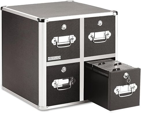 Vaultz 4-Drawer CD File Cabinet, Locking DVD & CD Storage Box, Black | Locking filing unit holds hundreds of discs with no cases, key lock keeps media secure, sturdy steel corners, black finish in Kuwait