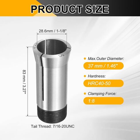 HARFINGTON 1-1/8" 5C Round Collet Precision Round Spring Collet Mill Chuck Holder 0.015mm Accuracy for CNC Engraving Machine Milling Lathe Tool, Silver in Kuwait