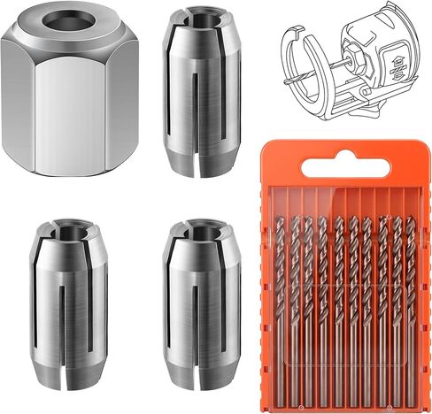 Dreyoo 5/32" Replacement Collet and Nut Kit Compatible with CN1 | Includes 3 5/32" Collets, 1 Nut & 10 5/32" Drywall Guide Point Cutting Bits, For Drywall & Electrical Box Cutouts in Kuwait