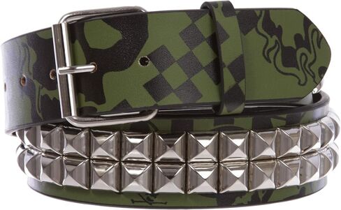 Snap On Art work Skull Cross Bone Tattoo Print Punk Rock Silver Star Studded Leather Belt in Saudi Arabia