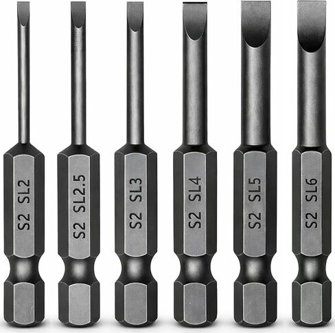 6PCS Magnetic Slotted Screwdriver Bits Set SL2 SL2.5 SL3 SL4 SL5 SL6, 1/4 Inch Hex Shank Flat Head Drill Bits, 2 Inch (50mm) S2 Steel for Repair & DIY Use in Kuwait