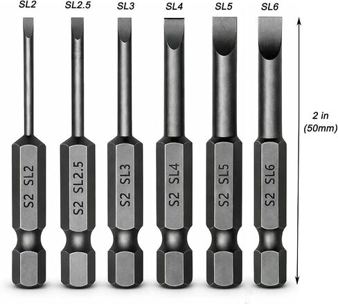 6PCS Magnetic Slotted Screwdriver Bits Set SL2 SL2.5 SL3 SL4 SL5 SL6, 1/4 Inch Hex Shank Flat Head Drill Bits, 2 Inch (50mm) S2 Steel for Repair & DIY Use in Kuwait